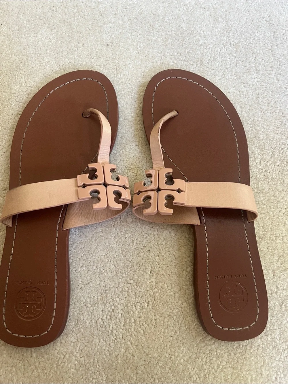 Tory Burch Leather Thong Sandals in Brown and Nude
